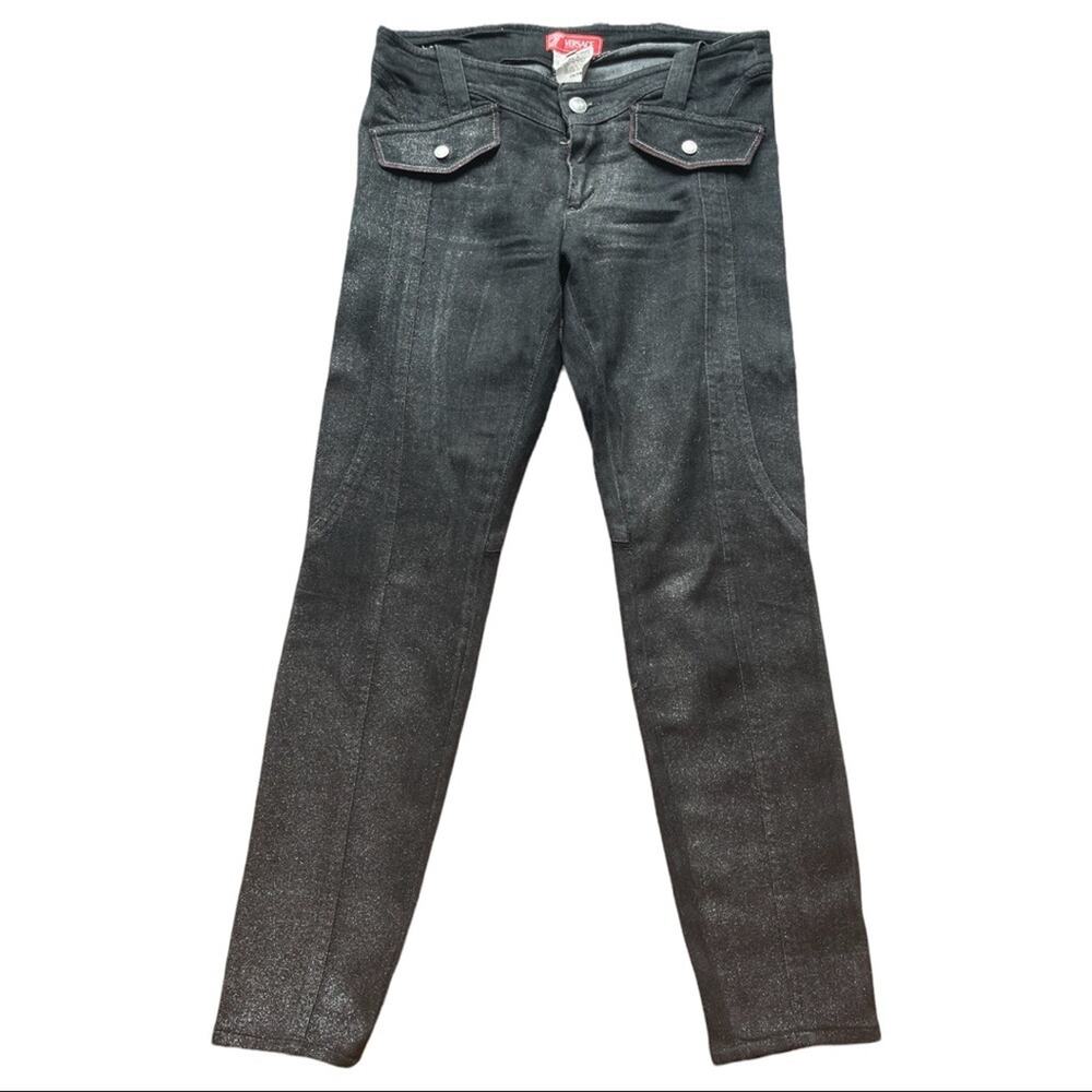 Versace Gray Shimmery Low Rise Ankle Jeans 26